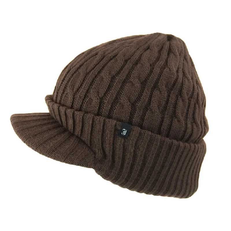 Classic cap with subtle tonal embroidery -Jaxon & James Cable Knit Peaked Beanie Hat Coffee Wholesale Pack