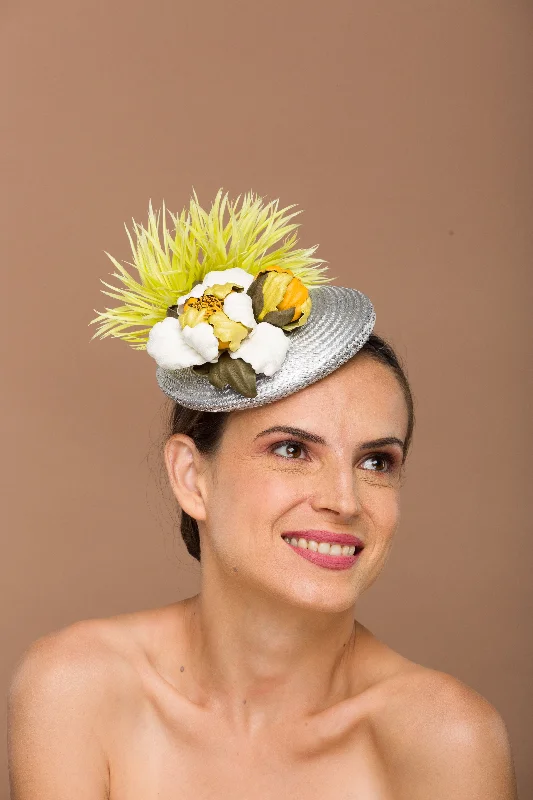 Vintage felt hat with timeless retro appeal -Silver Hat Fascinator With Faux Leather (Daria)