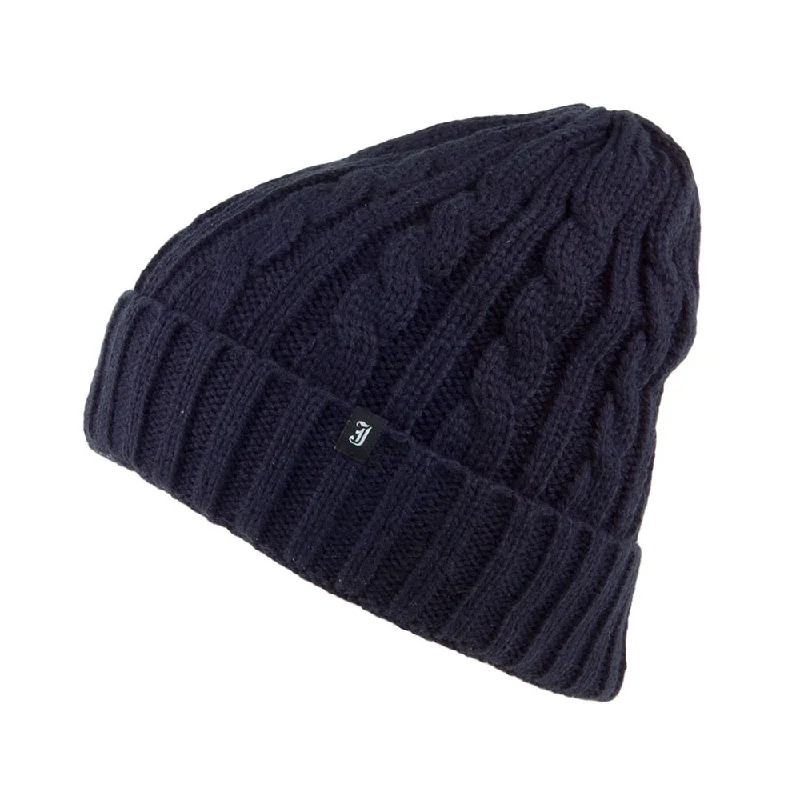 Fitted snapback cap for modern tight fit -Jaxon & James Youth Cable Knit Beanie Hat - Navy