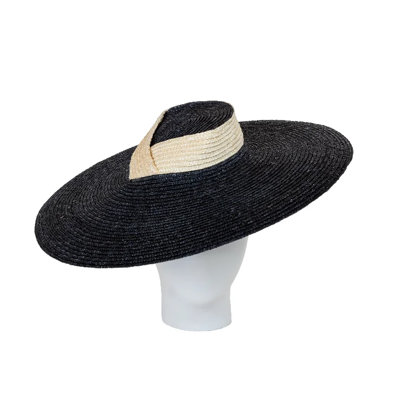 Natural fiber straw hat for women with sustainable materials and eco-friendly style -Coconut Shy  - Black / Natural