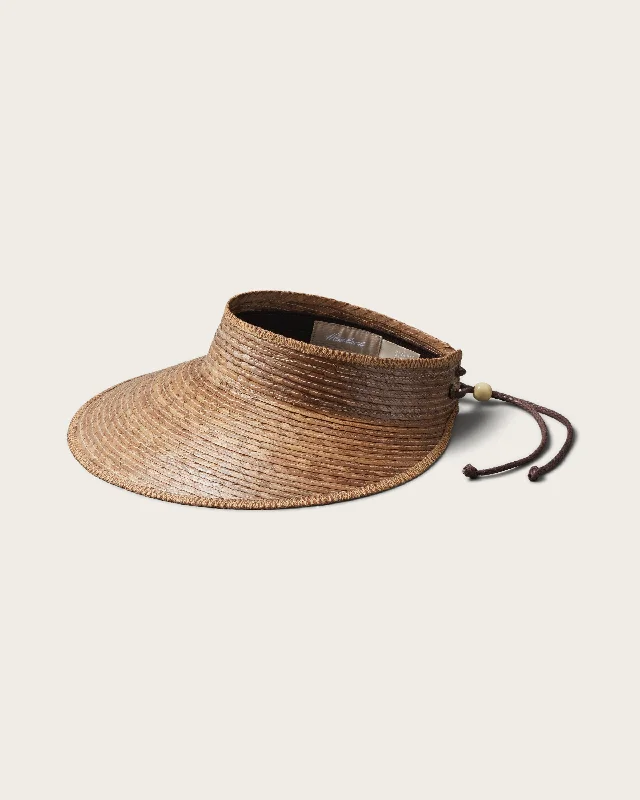 Cute straw hat for women with bow detail and soft, summery look -Sierra Visor in Toast