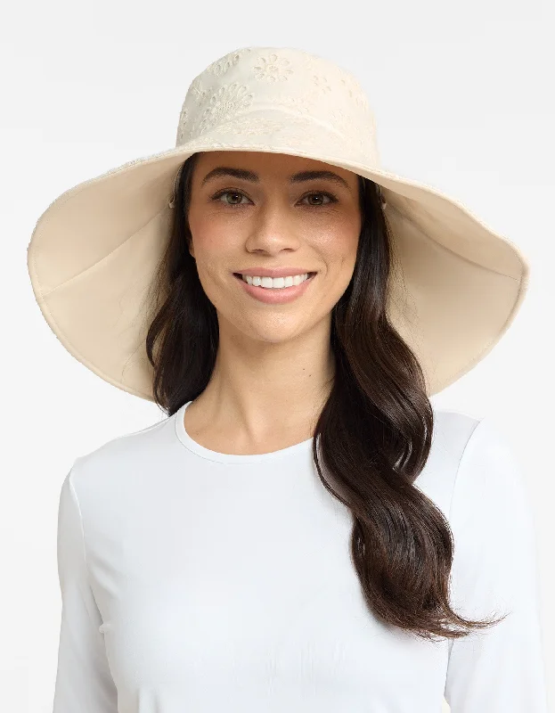 Handmade straw beach hat for women with natural, breathable material -Ultra Wide Brim Broderie Sun Hat UPF 50+