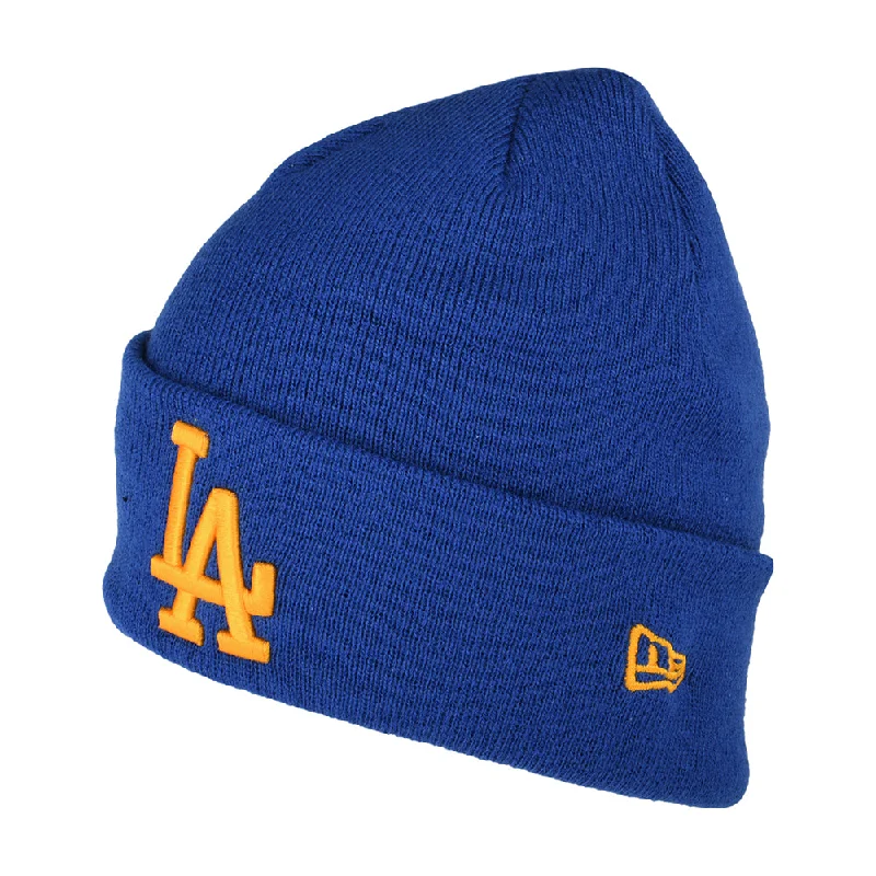 Embroidered cap with personalized name design -New Era L.A. Dodgers Cuffed Beanie Hat - MLB League Essential - Azure-Yellow