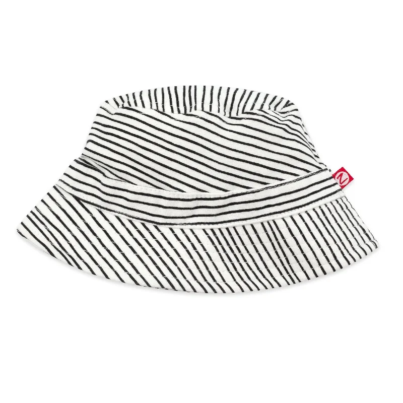 Cute straw hat for women with bow detail and soft, summery look -Pencil Stripe Organic Cotton Bucket Sun Hat