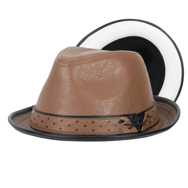 Durable wool felt hat for tough wear -Stacy Adams Halden Pinch Front Vegan Leather Trilby Hat