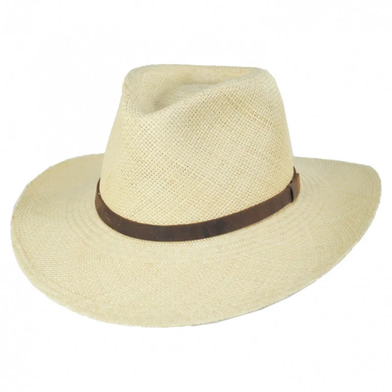 Stylish straw sun hat for women with colorful accents for a fun summer vibe -MJ Panama Straw Outback Hat