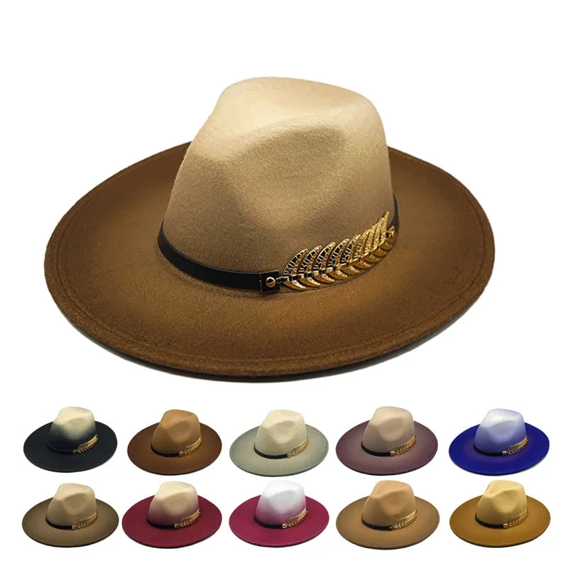 Vintage-style felt hat with subtle distressing -Golden Feather Gradient Fedora Hat