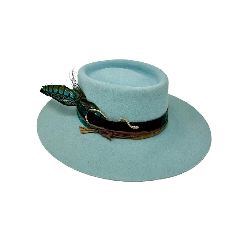 Affordable felt hat for stylish budget wear -Baby Blue Bolero with Snake Brim Biter