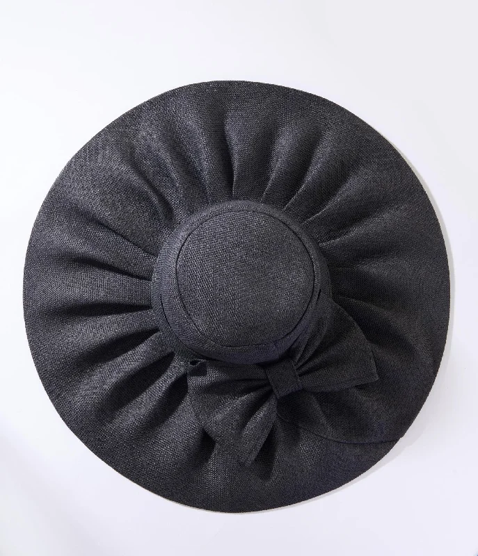 Soft straw hat for women with a flexible brim for ultimate comfort -Black Bow Sun Hat