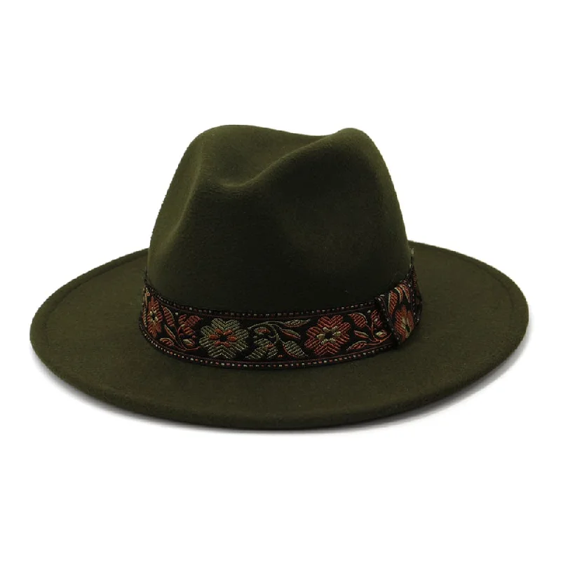 Elegant wool felt hat for dressy occasions -Floral Ribbon Fedora Hat