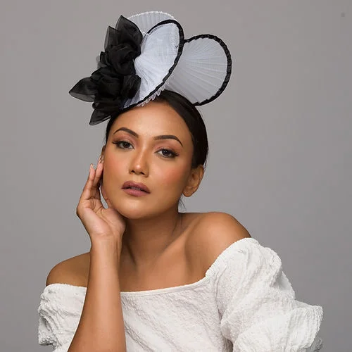 Breathable felt hat for summer festival fun -White And Black Fascinator (White Heidi)