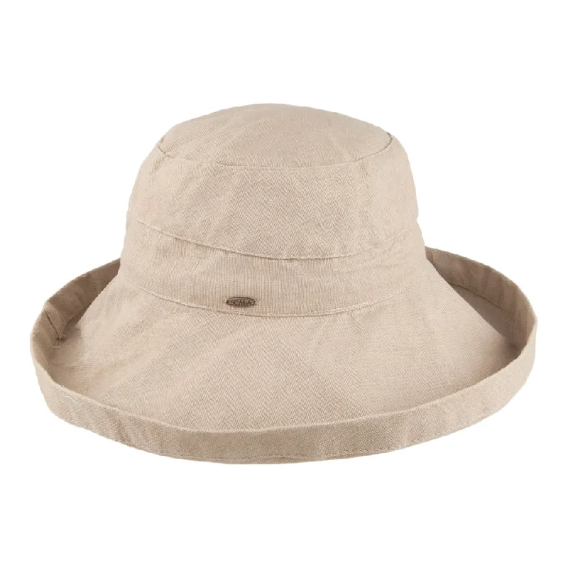 Adjustable straw beach hat for women with custom fit for comfort and sun protection -Scala Hats Lanikai Packable Sun Hat - Taupe