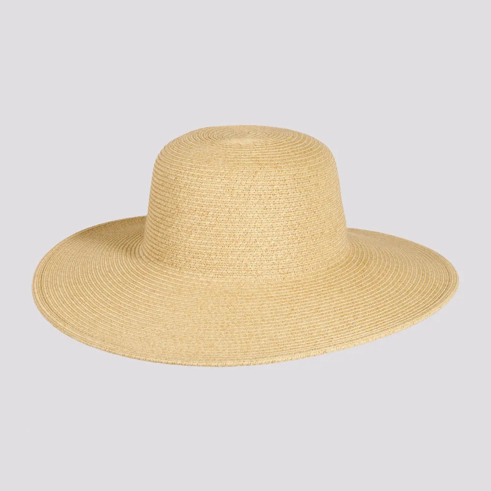 Classic straw hat for women with wide brim for sun protection -Mynah | Womens Mix Paper Braid Round Crown Straw Sun Hat