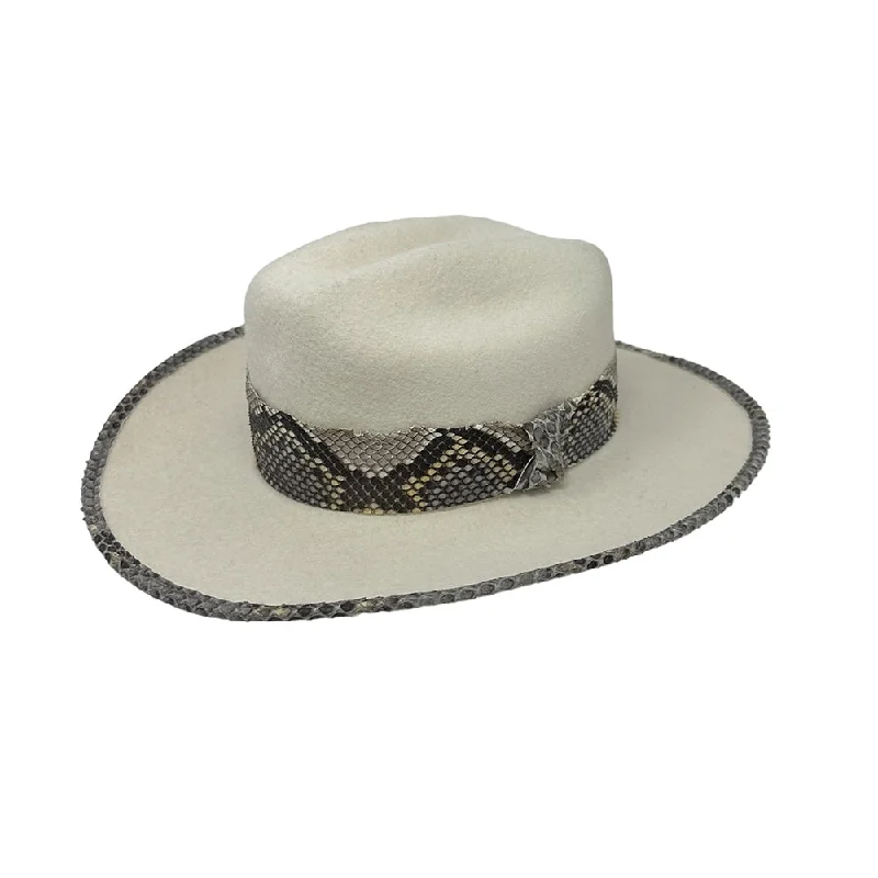 Elegant felt hat with velvet ribbon accent -Cattleman's Crease Ivory Python