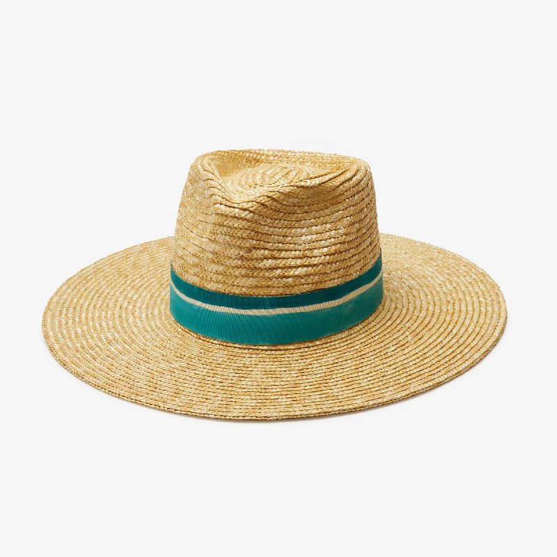 Beach-ready straw sun hat for women with adjustable chin strap and sun protection -Rincon in Natural Blue