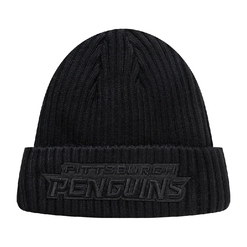 Premium cap with leather strap accent -NHL PITTSBURGH PENGUINS NEUTRAL BEANIE (BLACK)