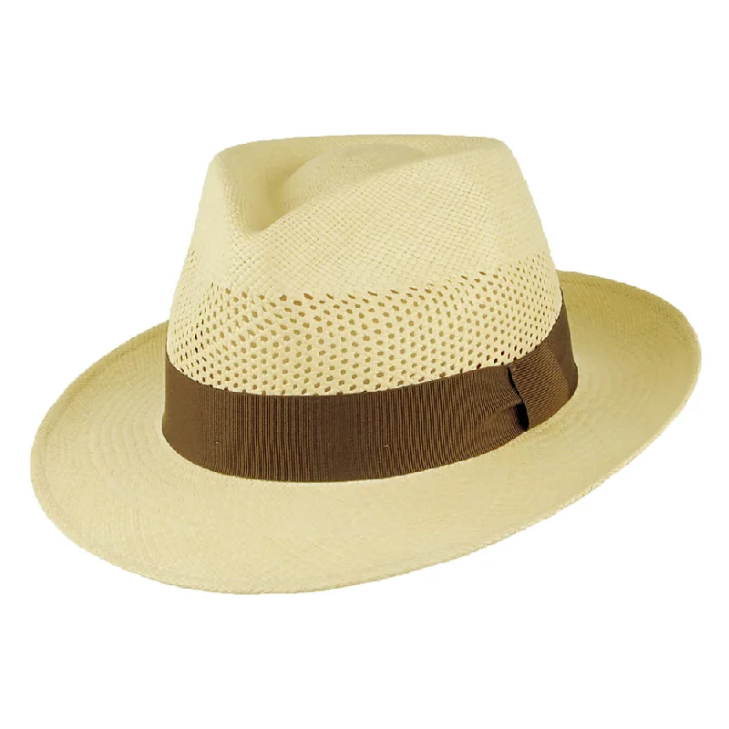 Wide-brim straw fedora for women with timeless style and classic look -City Sport Vented Panama Hat - Natural