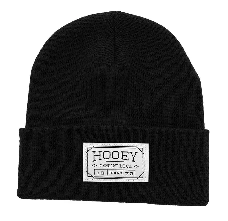 Minimal dad cap for understated charm -"Hooey Beanie" Black w/Mercantile Rectangle Patch