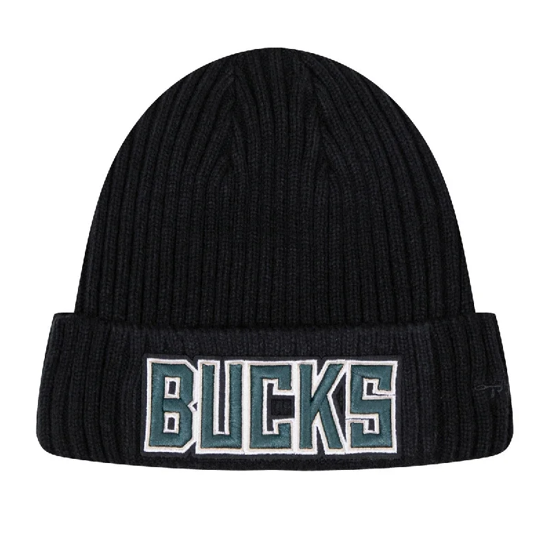 Graphic print cap for artistic expression -NBA MILWAUKEE BUCKS CORE UNISEX CLASSIC BEANIE (BLACK)