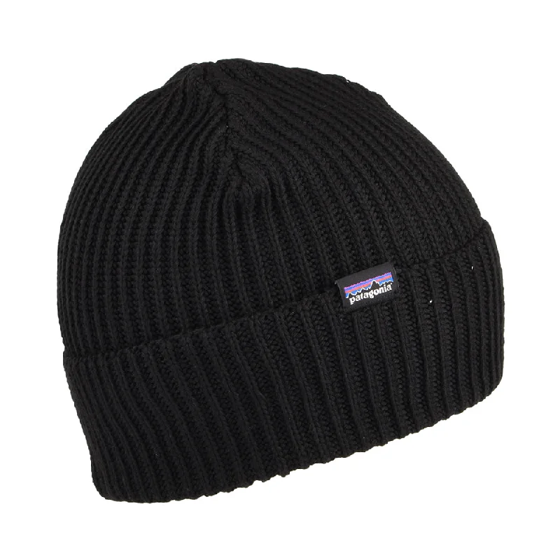 Classic cap with subtle tonal embroidery -Patagonia Hats Fishermans Rolled Beanie Hat - Black