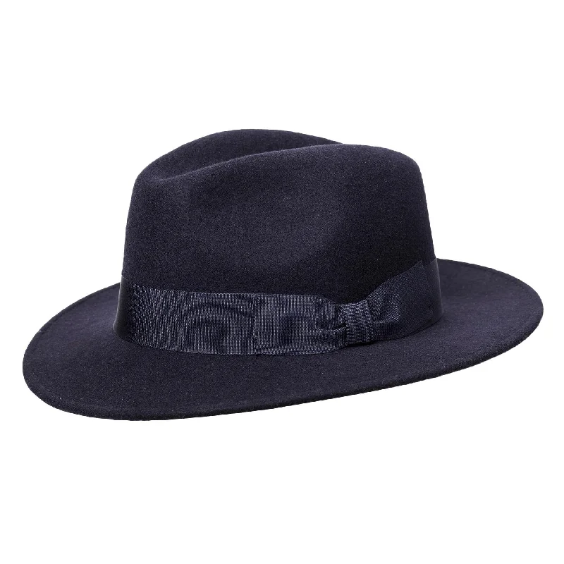 Elegant felt hat with velvet ribbon accent -Wigens Men's Wool Fedora with Grosgrain Hatband