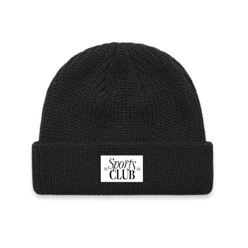 Printed Baseball Cap with Patterns -Vice 84 'Sports Club' Ribbed Beanie - Black