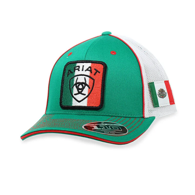 Baseball Cap for Birthday Parties -Ariat Mens Flexfit 110 Snapback Mexico Flag Green - A300063728