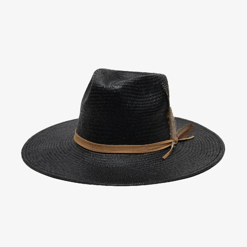 Chic straw bucket hat for women with floral accents for trendy summer look -Valencia in Black