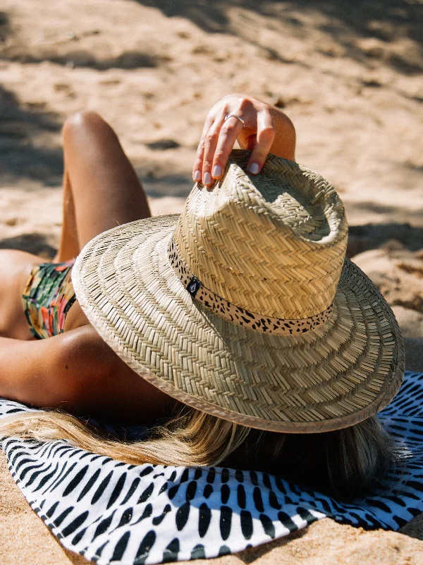 Retro-inspired straw fedora for men with vintage design and timeless elegance -Throw Shade Leopard Band Straw Hat - Natural