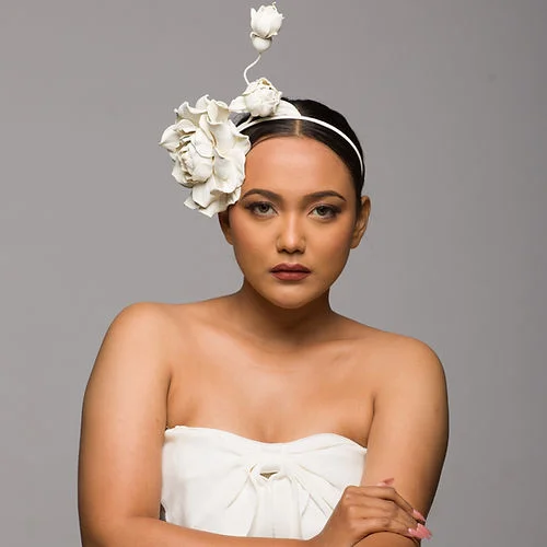 Bold felt hat with vibrant wool hues -Angela- modern leather bridal headband