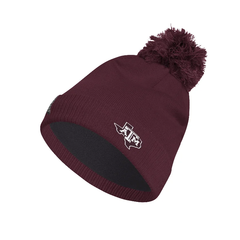 Affordable cap for budget-friendly headwear options -Texas A&M Beanie - Maroon Cuffed Pom