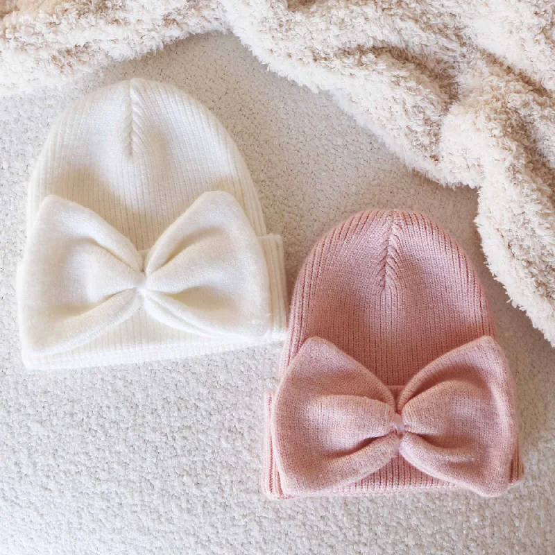 Breathable mesh cap for hot weather comfort -Knit Newborn Bow Beanies*