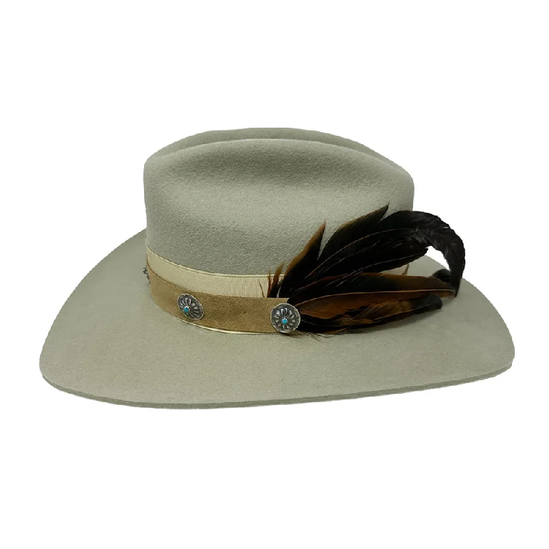 Soft wool felt hat for sensitive scalps -Le Twat Bone with Silver & Turquoise Conchos