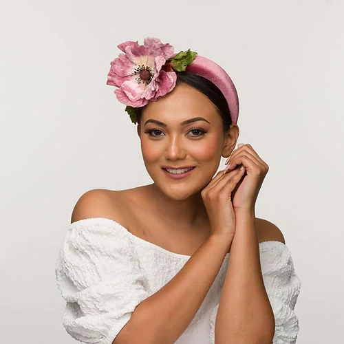 Lightweight felt hat for warm weather style -Dusky pink velvet headband