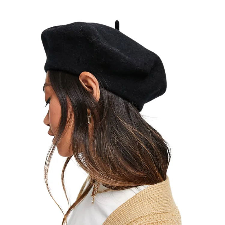 Lightweight cap with quick-dry fabric finish -Avenel Of Melbourne Wool Beret - Black