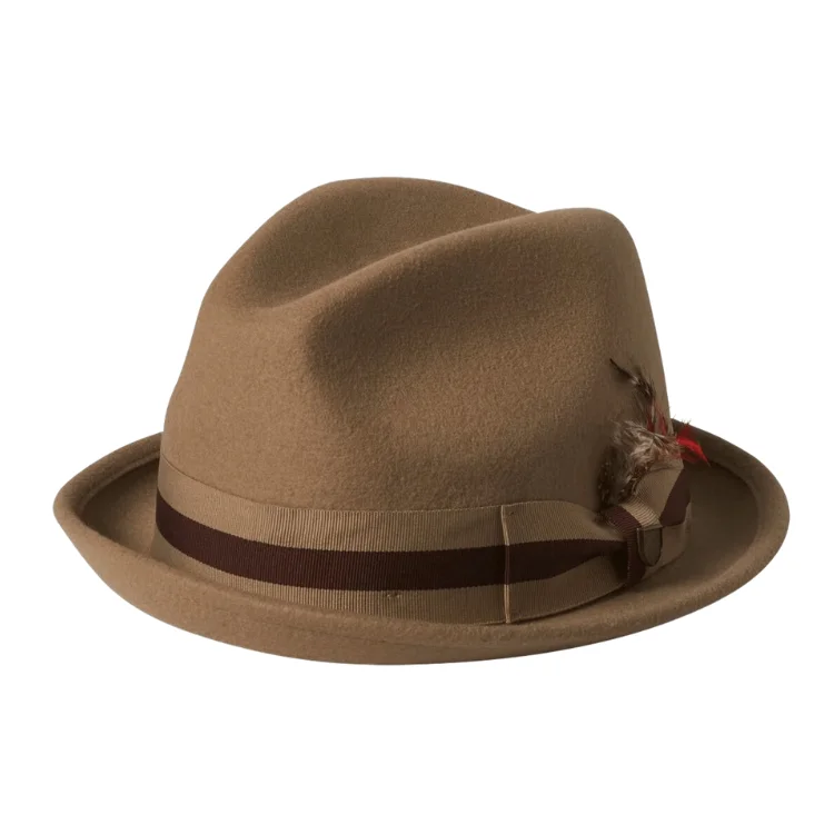 Breathable felt hat with light wool weave -Brixton Gain Fedora - Sand/Sand/Brown