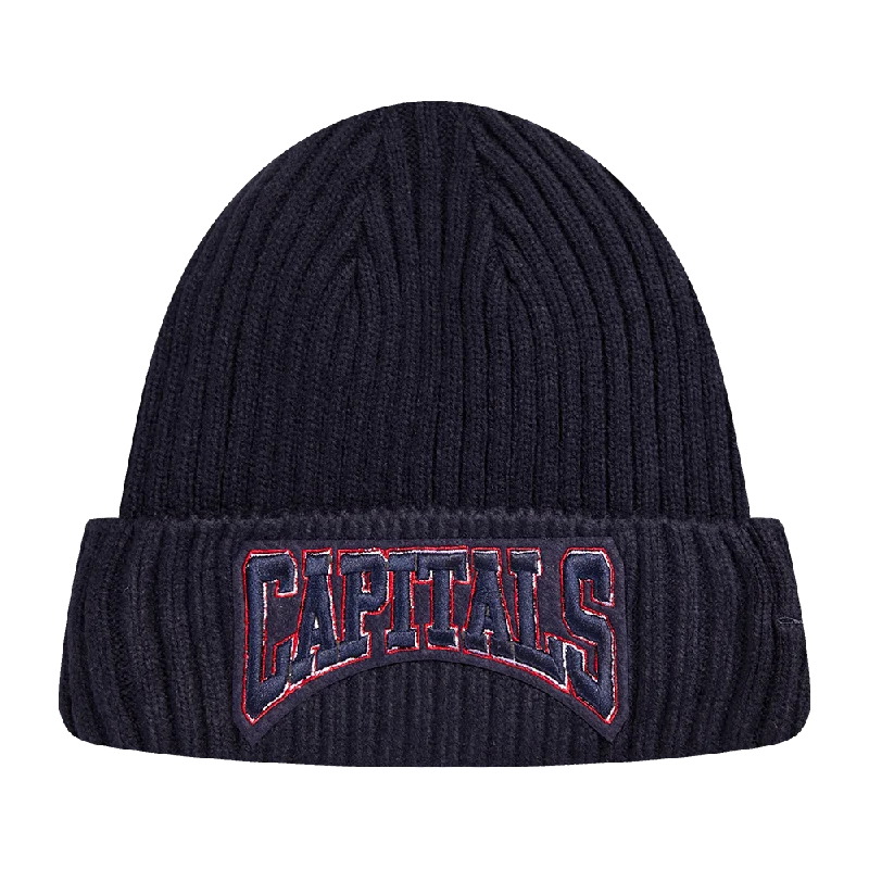 Embroidered logo cap for team spirit Pride -NHL WASHINGTON CAPITALS CREST EMBLEM BEANIE (MIDNIGHT NAVY)