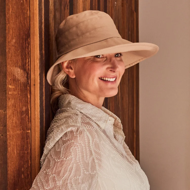 Oval Shaped Bucket Hat for Grace -Cancer Council Golf Bucket - Beige