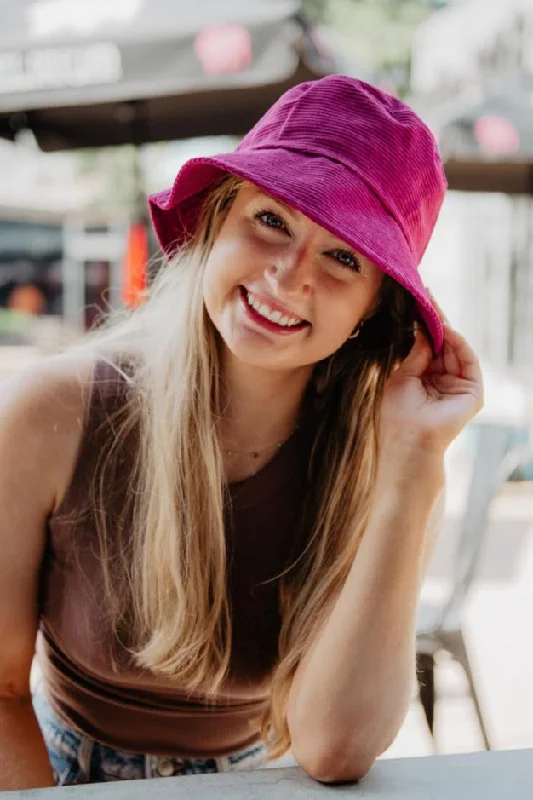 Orange Bucket Hat for Energetic -Raspberry Corduroy Bucket Hat