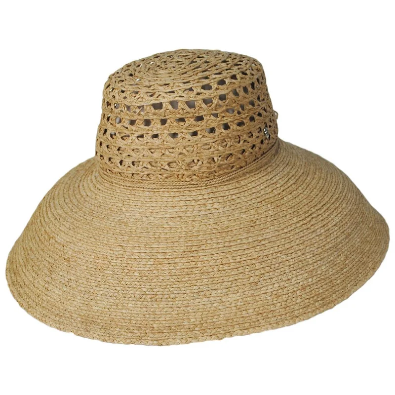 Comfortable straw hat for women with wide brim and adjustable fit -Jeany Raffia Straw Lampshade Sun Hat