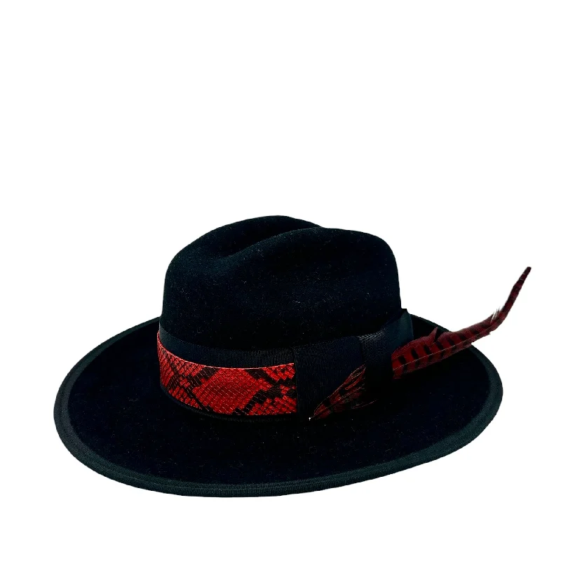 Classic felt hat with soft wool texture -Black Bird Le Twat with Red Python