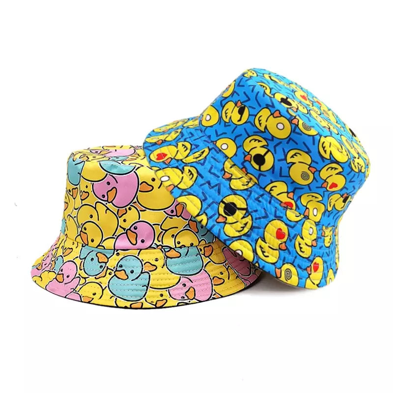 Patchwork Bucket Hat for Unique -Duck Cartoon Reversible Bucket Hat