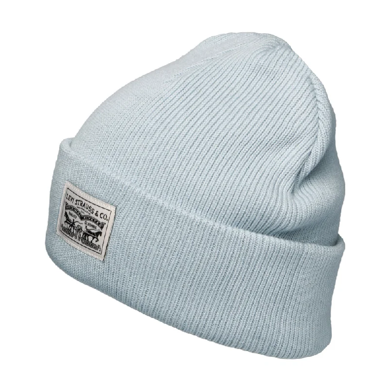 Embroidered cap with personalized name design -Levi's Hats Womens Backpatch Cotton Beanie Hat - Light Blue