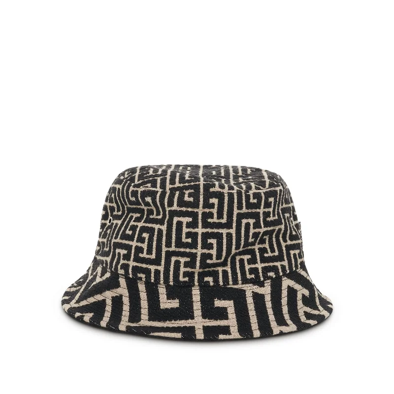 Studded Bucket Hat for Statement -Mix Monogram Jacquard Bucket Hat in Ivory/Black