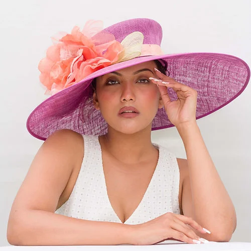 Handmade wool felt hat for artisan appeal -Kentucky Derby Large Hat (Rosy)