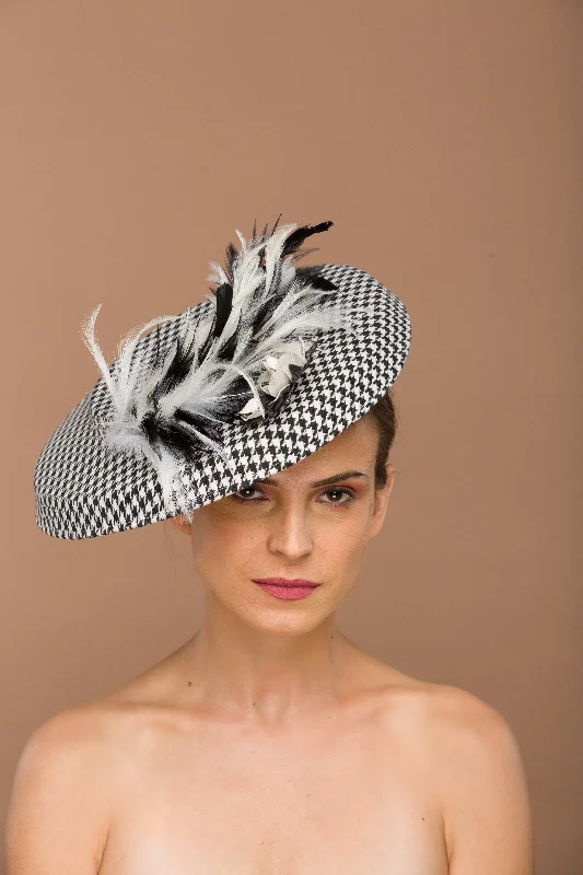 Bold wool felt hat for standout style -Black And White Fascinator Melbourne Cup Day (Valentia)