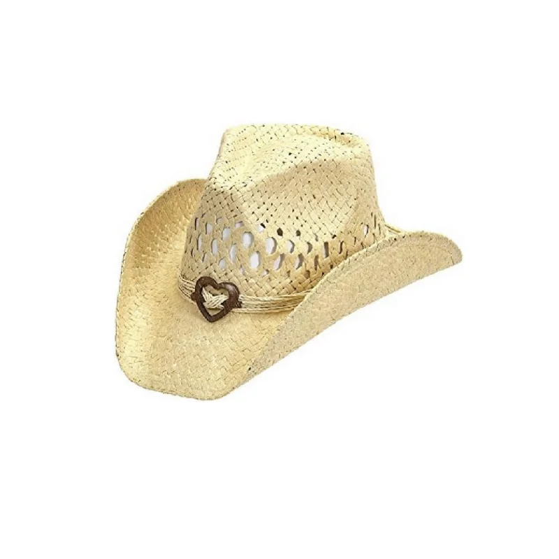 Handmade straw fedora hat for men with a classic, sophisticated style -Beige Straw Hat with Heart OSFM R52 Beige