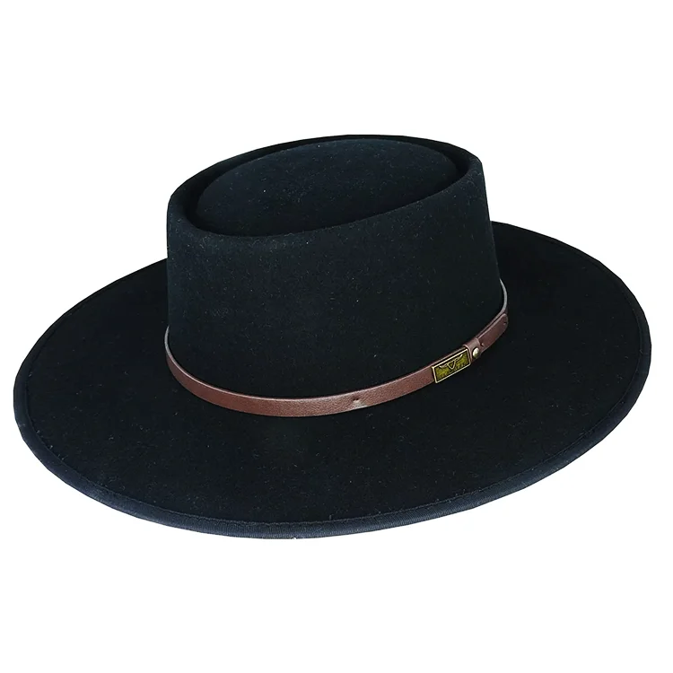 Breathable felt hat with light wool weave -Flinders Jagger Wool Felt Gambler - Black