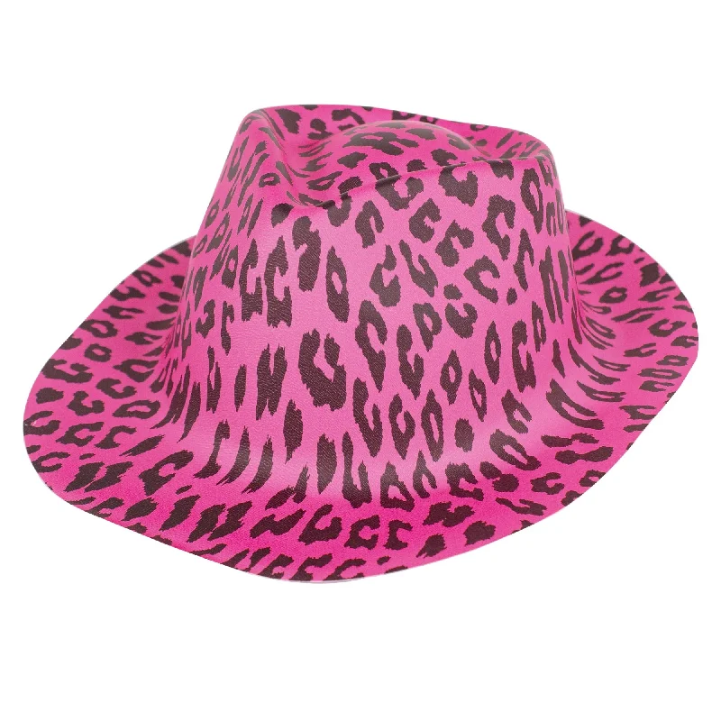 Vintage wool felt hat for nostalgic style -Pink Animal Print Camouflage Fedora Hat