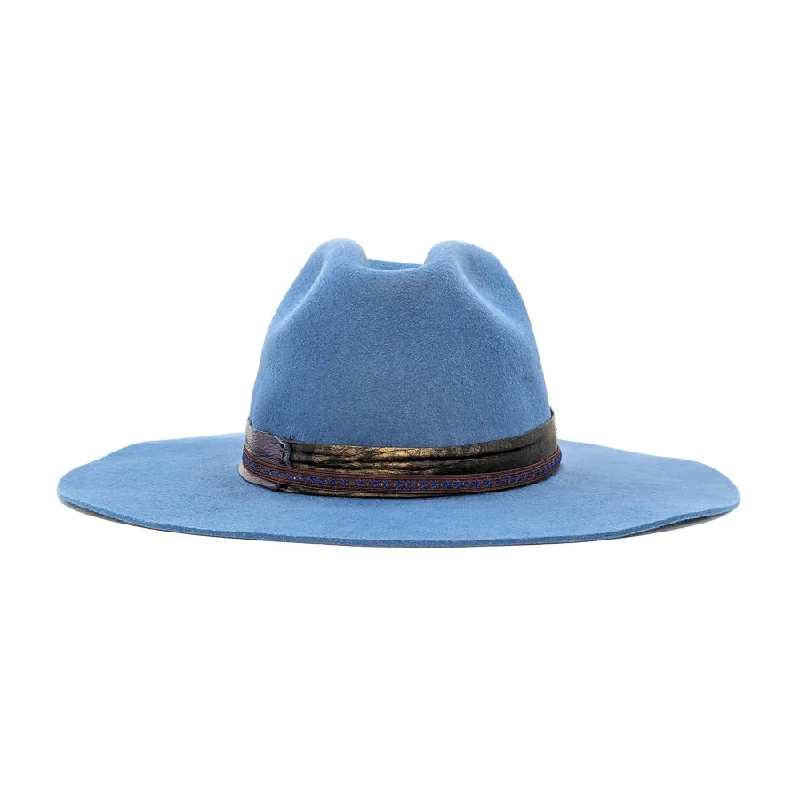 Breathable felt hat with airy wool weave -Slate Blue Pinched - Custom Felt Hat